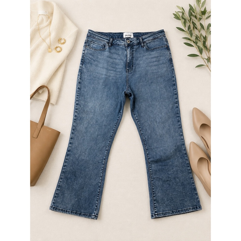 DU/ER Performance Denim Relaxed Fit‎ Cropped Flare Jeans Blue 33x26
